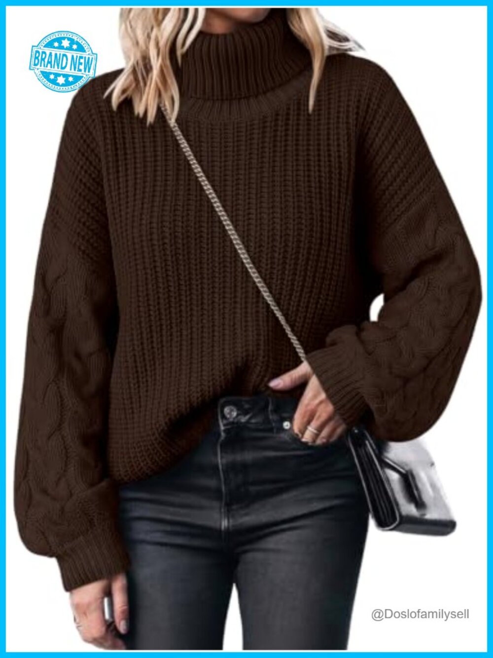 Oversized Cable Knit Chunky Turtleneck Sweater Pullover 100% Acrylic